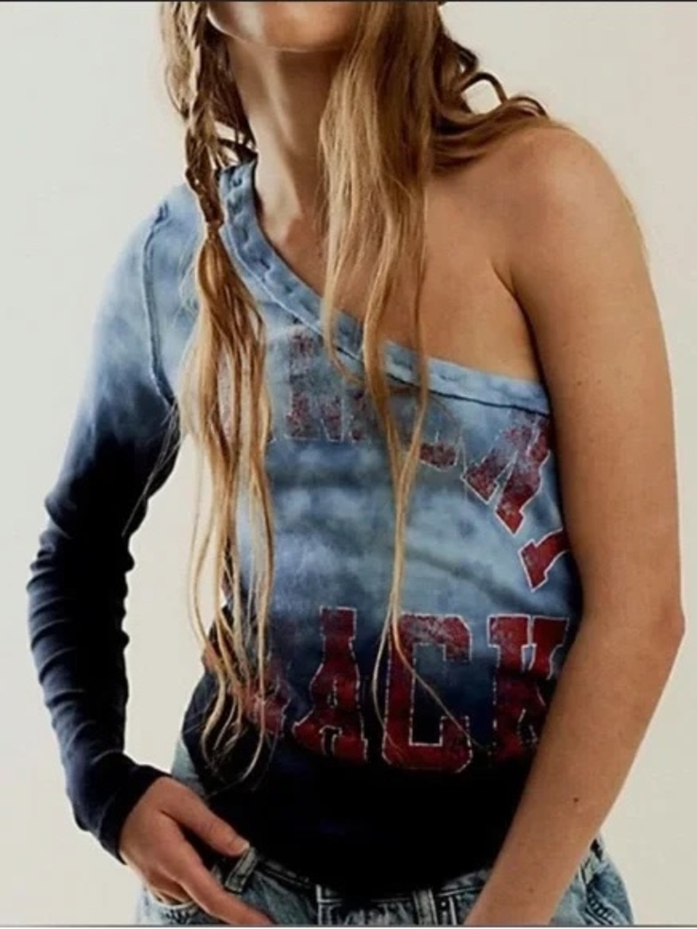 Free People We The Free One-Shoulder Tie-Dye Graphic Top - Blue and Black